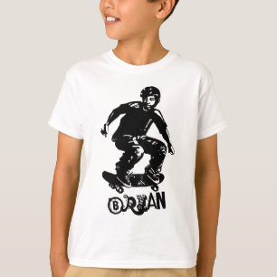 Sports Black on White Skateboarder Custom Name T-Shirt