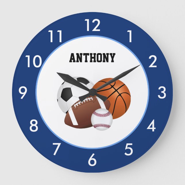 Sports Blue Custom Large Clock (Front)