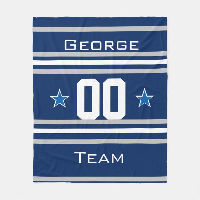Sports Blue Name, Number, Team, Player Fan Fleece Blanket (Front)