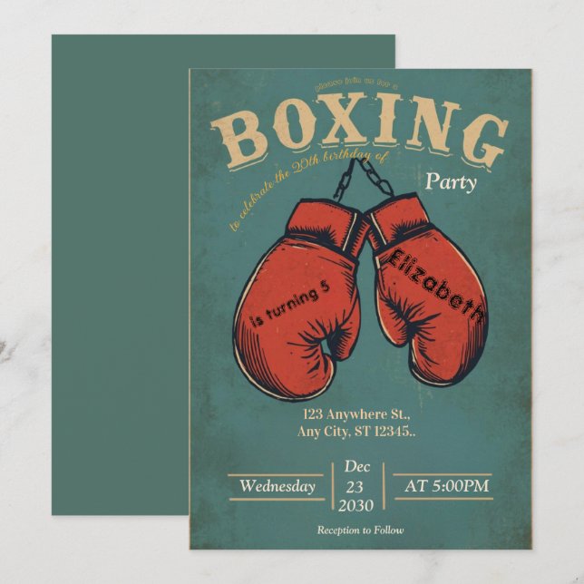 sports boxing birthday invitation (Devant / Derrière)
