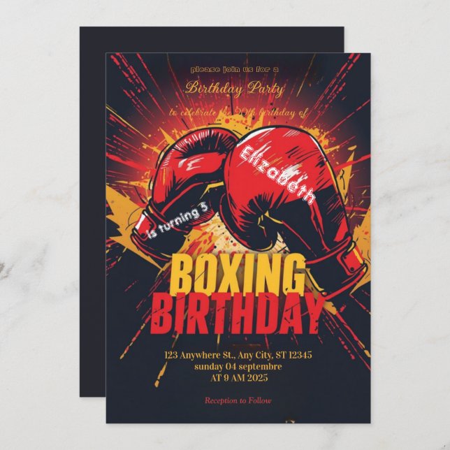 sports boxing birthday invitation (Front/Back)