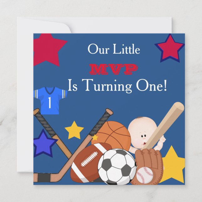 Sports Boys Birthday  Invitation For One Year Old (Front)