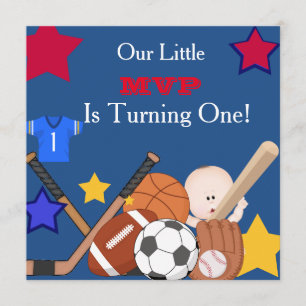 Sports Boys Birthday  Invitation For One Year Old