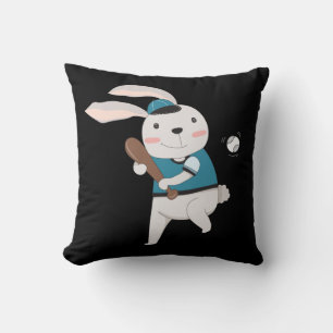 Sports Bunny Rabbit Baseball T-Ball Little League Throw Pillow