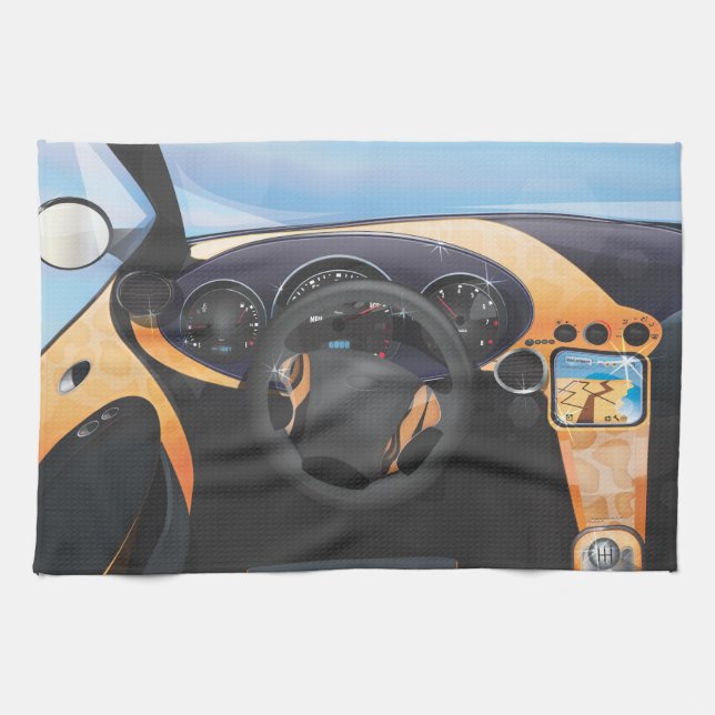 Sports Car Dashboard Kitchen Towel (Horizontal)