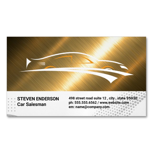 Sports Car Logo | Gold Metallic Magnetic Business Card (Front)
