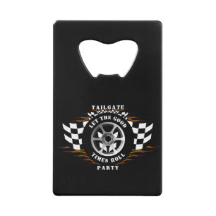 Sports Car Racing Chequered Flag Flames Burnout Credit Card Bottle Opener