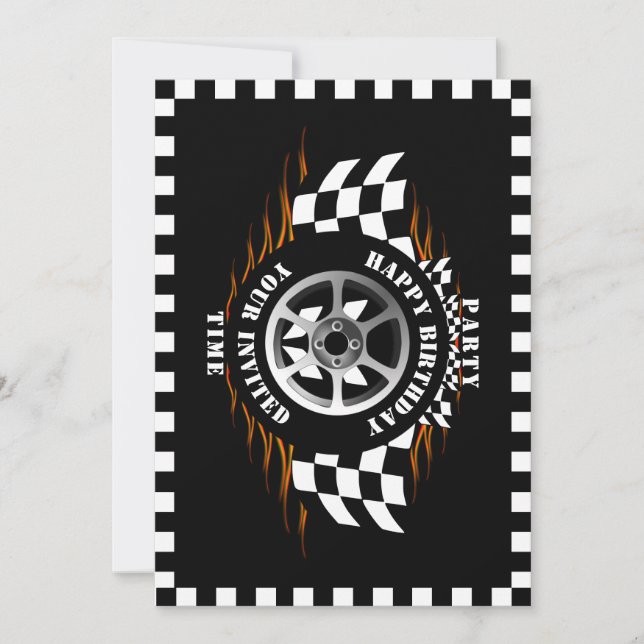 Sports Car Racing Chequered Flag Party Celebration Invitation (Front)