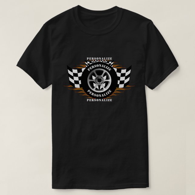 Sports Car Racing Chequered Flag Wheel Flames Pro T-Shirt (Design Front)