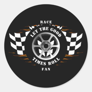 Sports Car Racing Flaming Burnout Chequered Helmet Classic Round Sticker