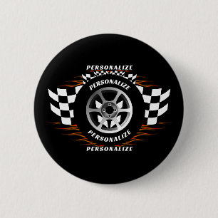 Sports Car Racing Personalize Chequered Flag Pro  2 Inch Round Button