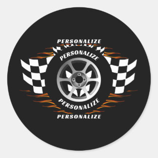 Sports Car Racing Personalize Chequered Flag Pro  Classic Round Sticker