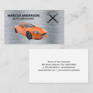Sports Car   Wrenches   Metallic Background Business Card