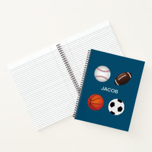 " SPORTS" CARNET SPIRAL AVEC NOM D'ENFANT.