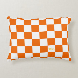 Sports Chequerboard INITIALS Orange White Team Accent Pillow