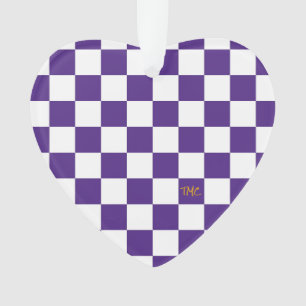 Sports Chequerboard INITIALS Purple White Fan Ornament