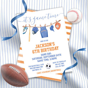 Sports Clothesline Birthday party Invitation