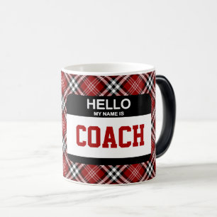 Sports Coach Nametag Team Maroon Plaid Hello Magic Mug