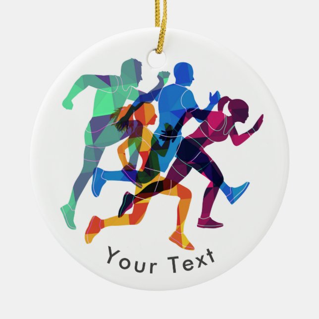 SPORTS Colourful Mosaic Track & Field Runners Ceramic Ornament (Front)