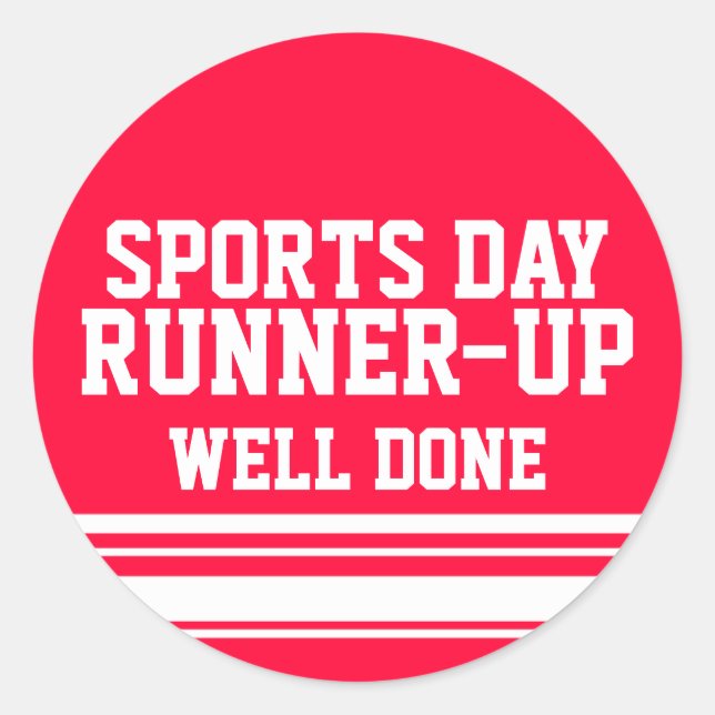 Sports day runner-up well done sticker red (Front)