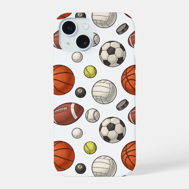 Sports Equipment Pattern iPhone 15 Case (Back)