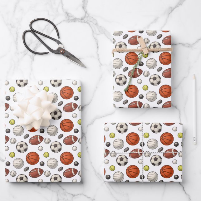 Sports Equipment Pattern Wrapping Paper Sheet (Front)