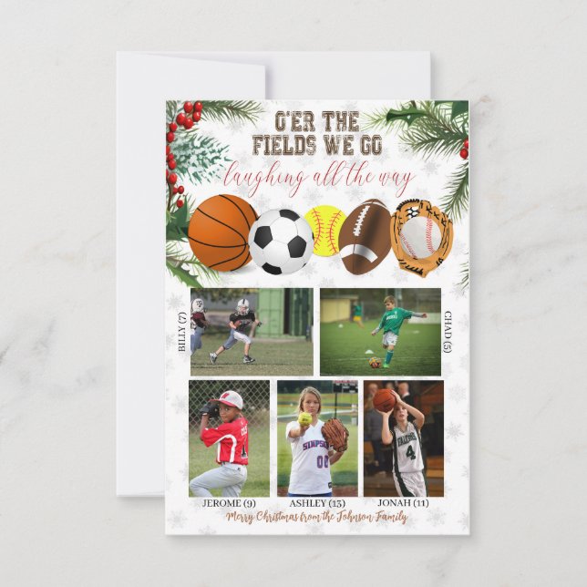 Sports Family Holiday Photo Card  (Front)