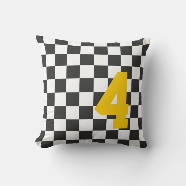Sports Fan Chequerboard NUMBER Team Colours Fun Throw Pillow (Front)