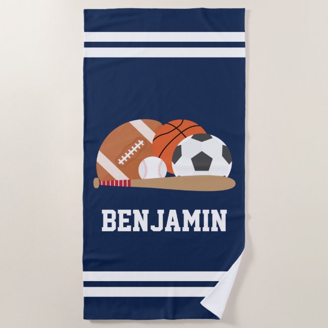 Sports Fan Personalized Kids Beach Towel (Front)