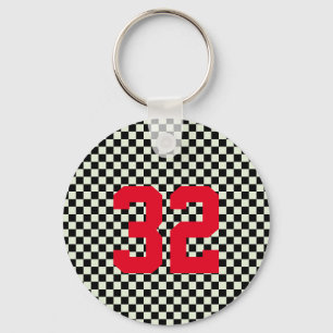 Sports Fan Player Number Chequerboard Team Spirit Keychain