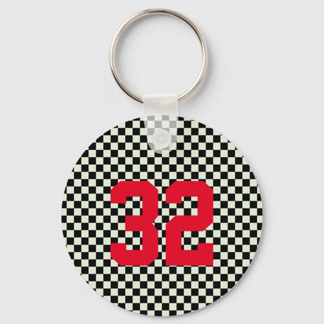 Sports Fan Player NUMBER Chequerboard Team Spirit Keychain (Front)