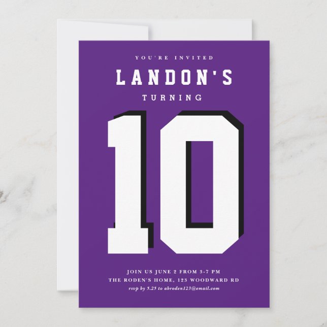 Sports fanatic kids birthday party invitation (Front)