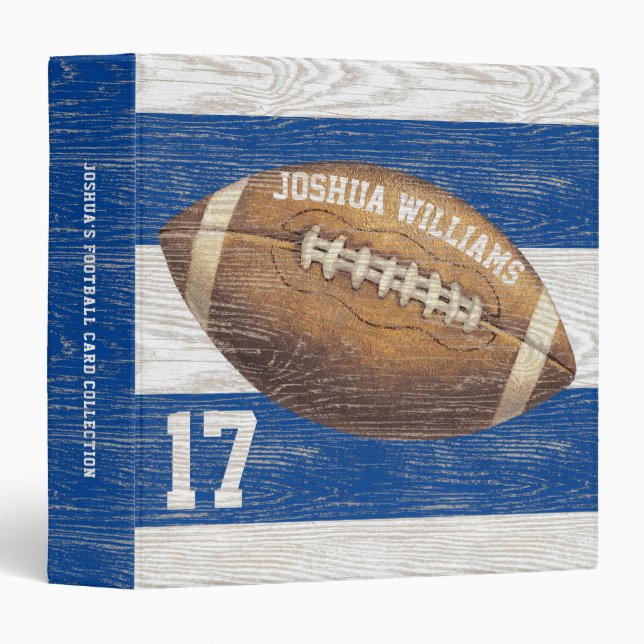 Sports Football Rustic Blue White Stripes Name Binder (Front/Spine)