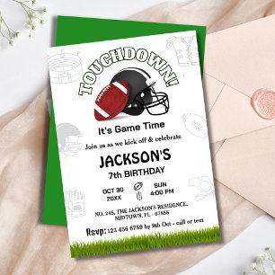 Sports football touchdown kids gameday 7thbirthday invitation