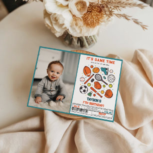Sports Game Time All-Star 7th Birthday Party Boy Invitation