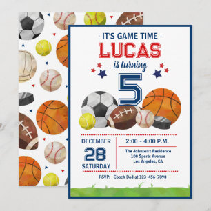 Sports Game Time All-Star Birthday Party Invitation