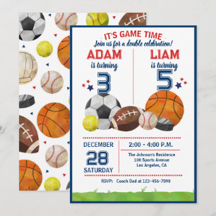 Sports Game Time All-Star Birthday Party Invitation