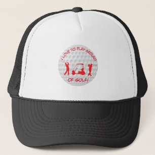 Sports Golf Ball Red Silhouette Trucker Hat