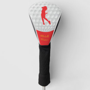Sports Golfer Female Red Silhouette Golf Head Cover