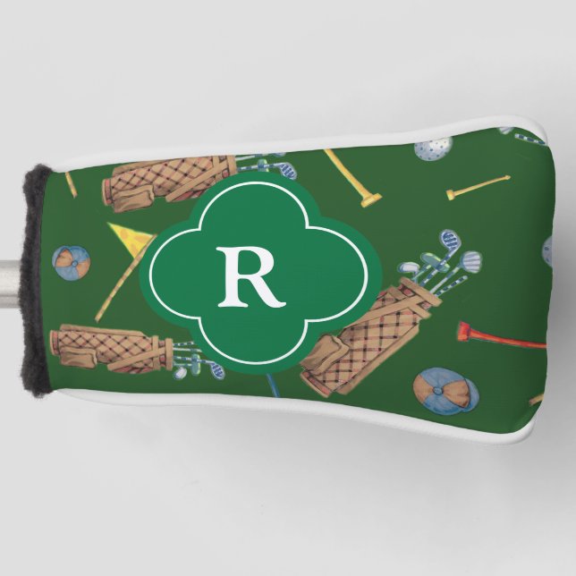 Sports Green Golf Equipment Monogram Initial Golf Head Cover (Front)