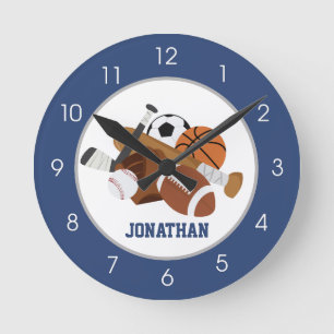 Sports Grey and Navy Blue All Stars Boys Kids Wall Round Clock