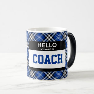 Sports Hello My Name Is COACH Nametag Blue Plaid Magic Mug
