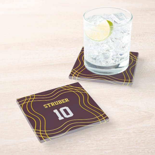 Sports Inspired Brown & yellow glass coaster (Angled)