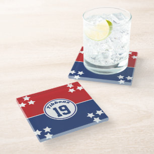 Sports Inspired Red & Blue glass coaster