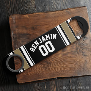 Sports Jersey Black and Gold Stripes Name Number Bar Key