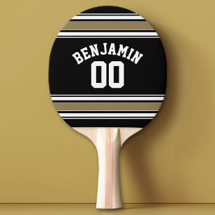Sports Jersey Black and Gold Stripes Name Number Ping Pong Paddle