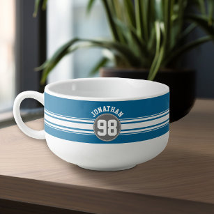 Sports Jersey Blue and Grey Stripes Name Number Soup Mug