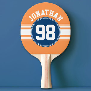 Sports Jersey Blue and Orange Stripes Name Number Ping Pong Paddle