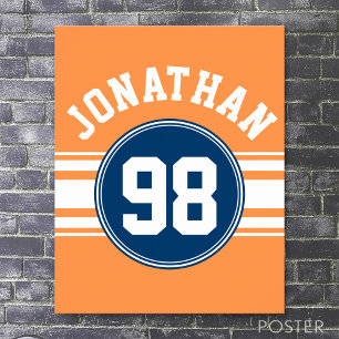 Sports Jersey Blue and Orange Stripes Name Number Poster