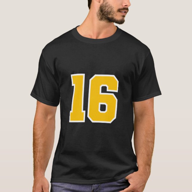 Sports Jersey Favourite Lucky Number Gold #16 T-Shirt (Front)